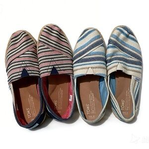 Lot (2) TOMS Multicolor Striped Espadrilles Sz 6.5